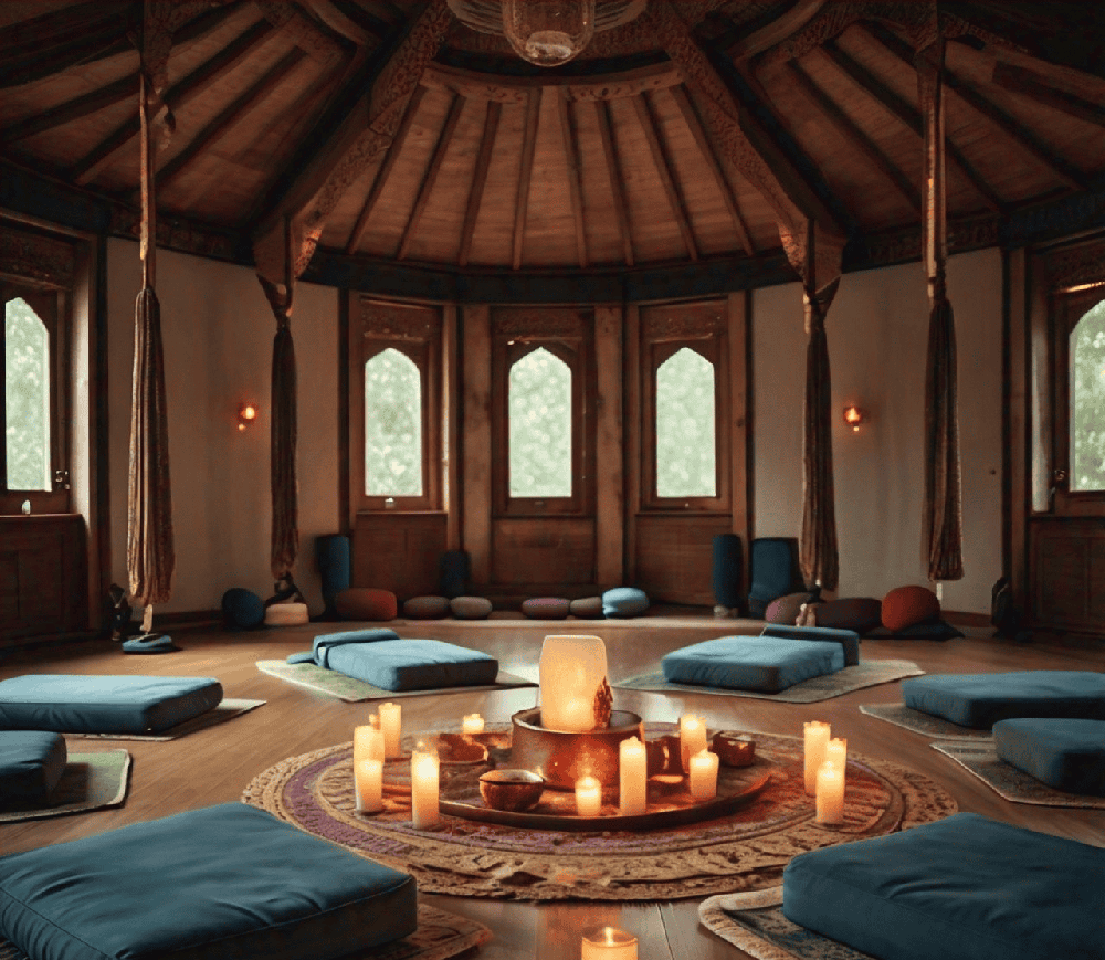 A peaceful environment ideal for practicing Kundalini meditation, promoting relaxation and focus